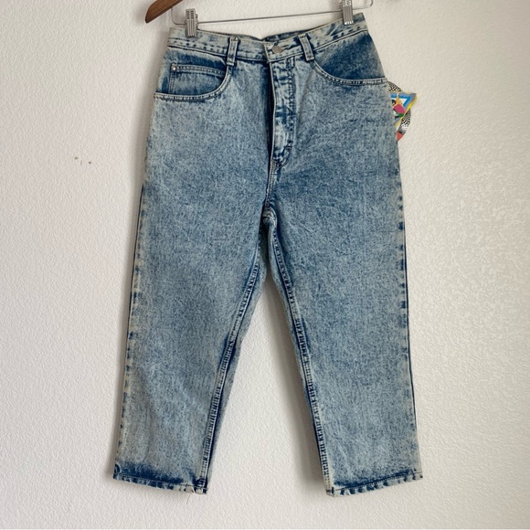 NWT Vintage Gitano acid wash tapered bow tie denim capris, 9/10 - Picture 2 of 12
